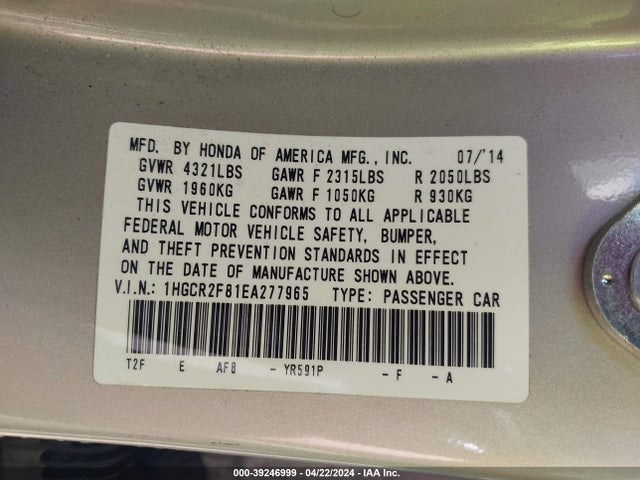 Honda k24w1 2014 1HGCR2F81EA277965 Image 42