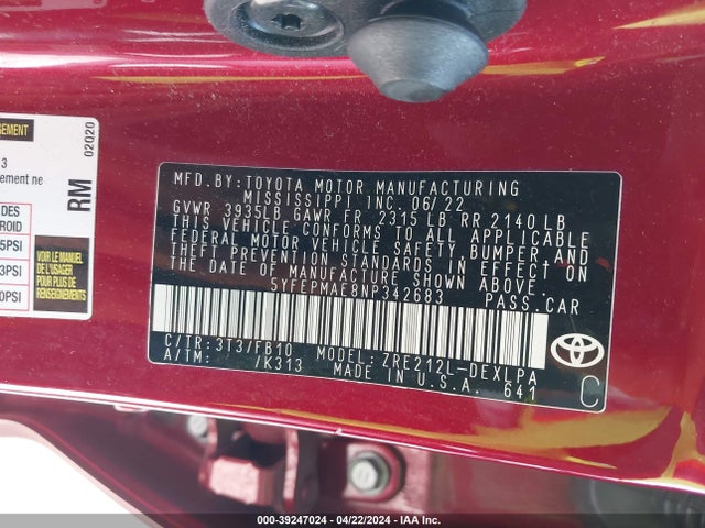 Toyota COROLLA LE 2022 5YFEPMAE8NP342683 Image 9