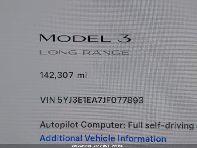 5YJ3E1EA7JF077893 Tesla Model 3 Long Range/mid Range