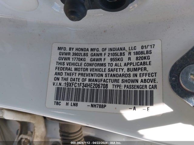 Honda Civic Ex-t 2017 19XFC1F34HE206708 Image 9