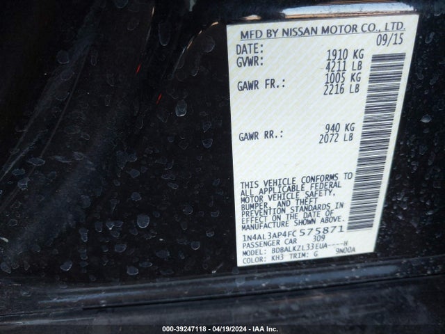Nissan Altima 2.5 Sv 2015 1N4AL3AP4FC575871 Image 9