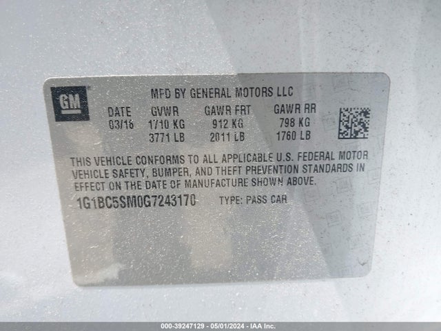 Chevrolet Cruze Ls Auto 2016 1G1BC5SM0G7243170 Image 9