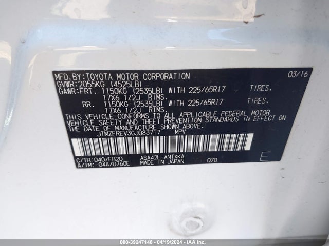 Toyota RAV4 LE 2016 JTMZFREV3GJ083717 Image 9