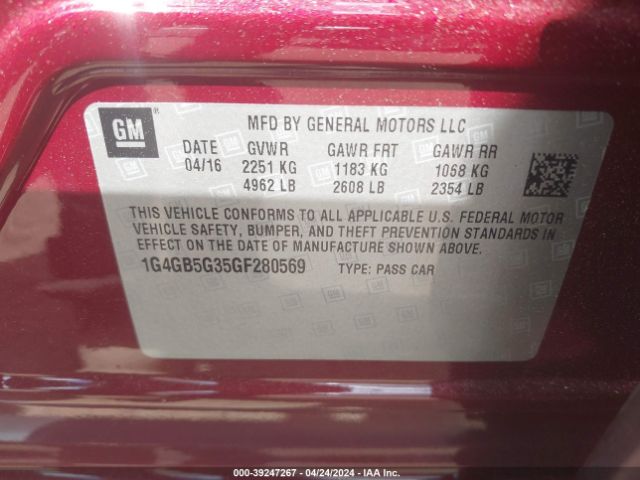 1G4GB5G35GF280569 Buick Lacrosse Leather