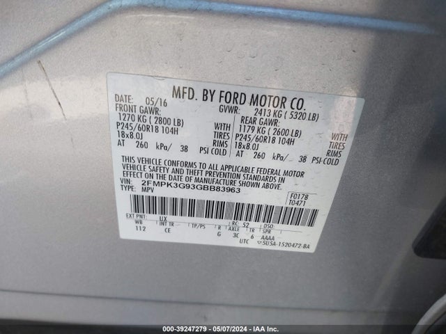 2FMPK3G93GBB83963 Ford EDGE SE