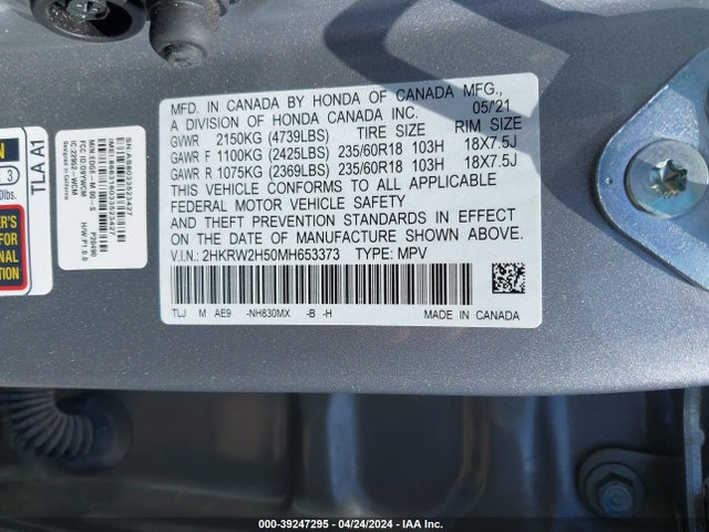Honda Cr-v Awd Ex 2021 2HKRW2H50MH653373 Image 9