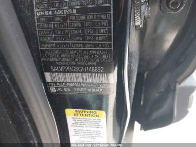 SALVP2BG6GH148892 Land Rover Range Rover Evoque Se/se Premium