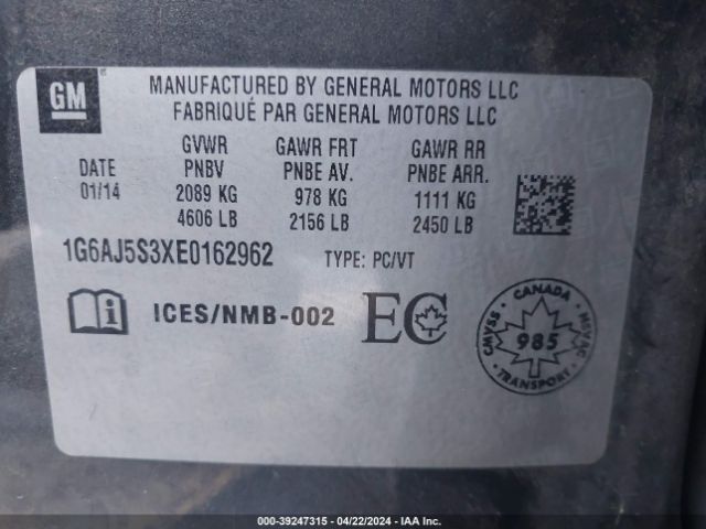 1G6AJ5S3XE0162962 Cadillac Ats Performance