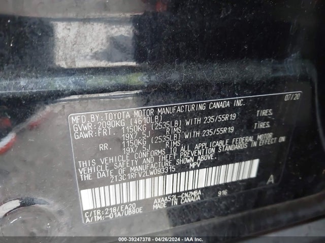 Toyota Rav4 Xle Premium 2020 2T3C1RFV2LW093315 Image 9