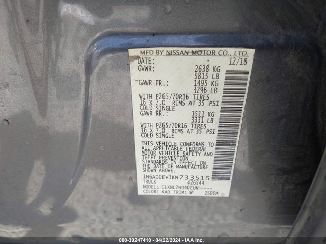 Nissan Frontier Sv 2019 1N6AD0EV3KN733515 Image 9