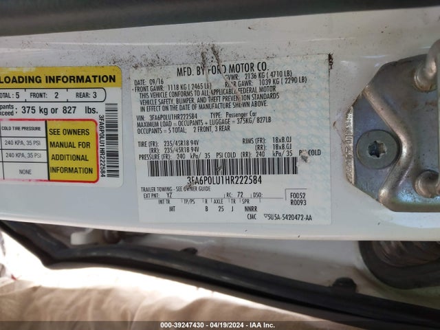 Ford Fusion Hybrid Se 2017 3FA6P0LU1HR222584 Image 9