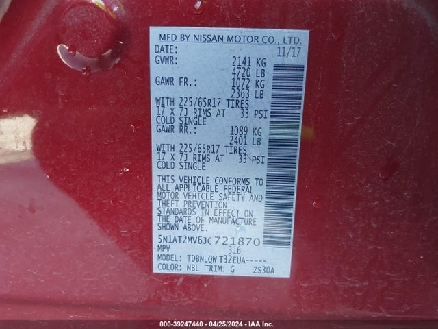 Nissan ROGUE SV 2018 5N1AT2MV6JC721870 Image 9