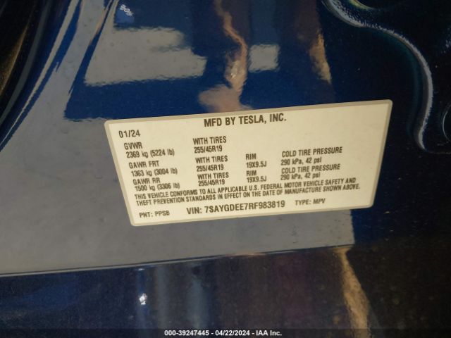 7SAYGDEE7RF983819 Tesla Model Y Long Range Dual Motor All-wheel Drive