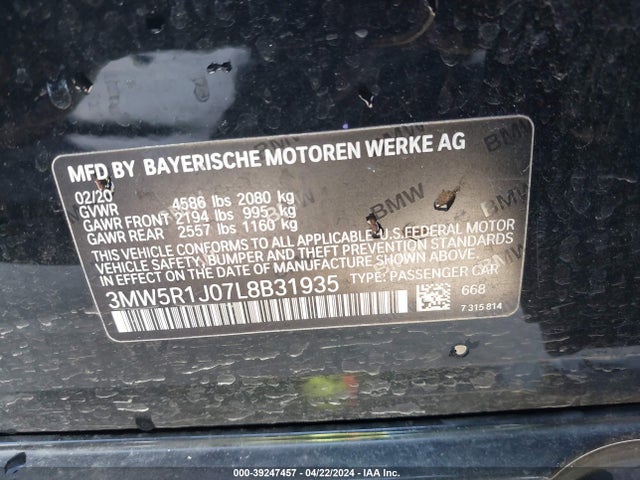 3MW5R1J07L8B31935 BMW 330I
