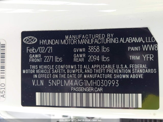Hyundai ELANTRA SEL 2021 5NPLM4AG1MH030993 Image 9