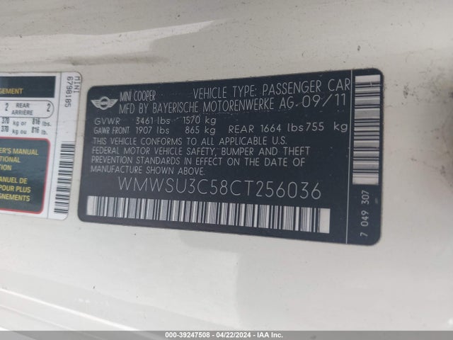 2012 MINI COOPER WMWSU3C58CT256036 Photo 8