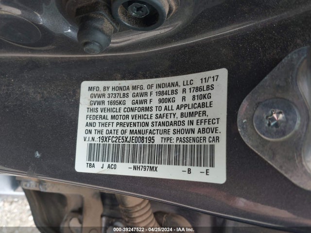 Honda Civic Lx 2018 19XFC2E5XJE008195 Image 9