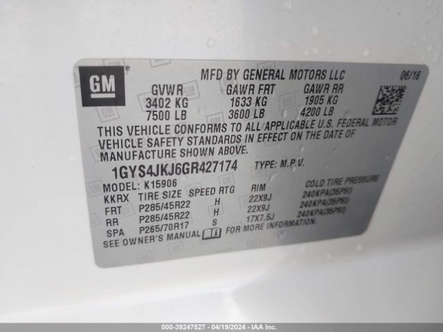 1GYS4JKJ6GR427174 Cadillac Escalade Esv Premium Collection