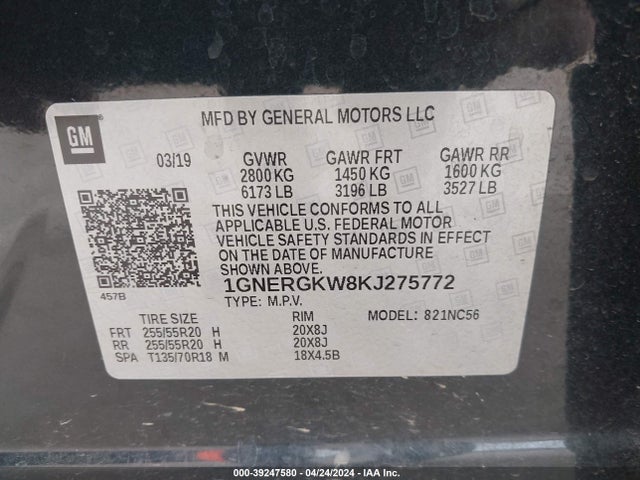 Chevrolet Traverse 1lt 2019 1GNERGKW8KJ275772 Image 9