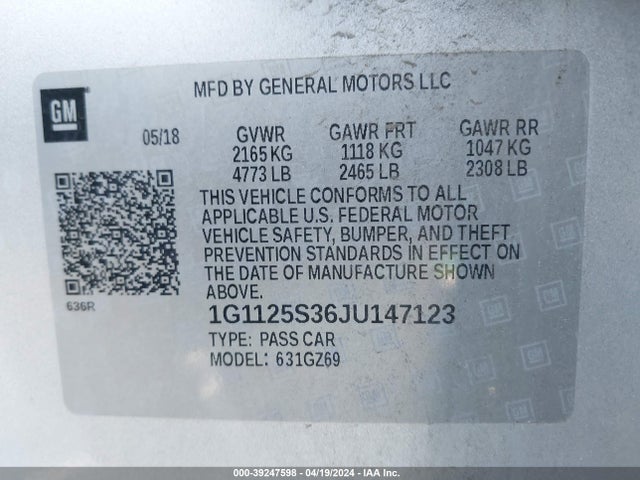 Chevrolet IMPALA 2LZ 2018 1G1125S36JU147123 Image 9