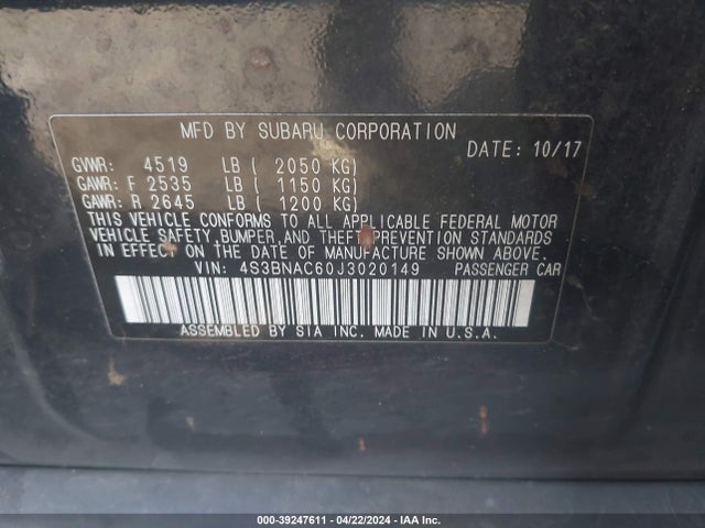 4S3BNAC60J3020149 Subaru Legacy 2.5i Premium