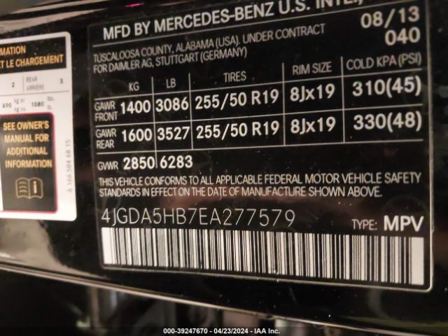4JGDA5HB7EA277579 Mercedes-Benz Ml 350 4matic