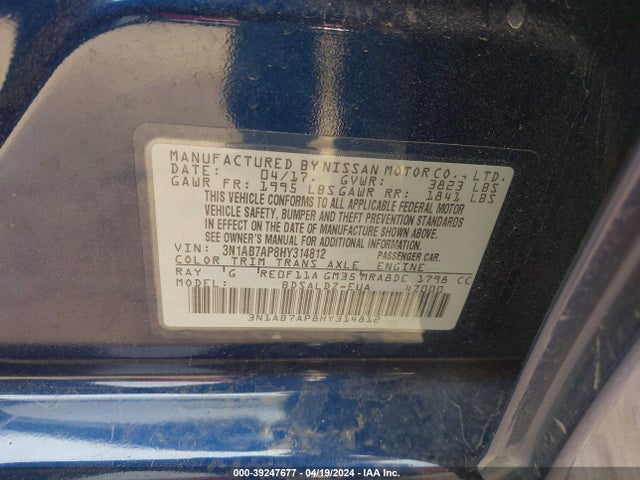 Nissan SENTRA SV 2017 3N1AB7AP8HY314812 Image 9