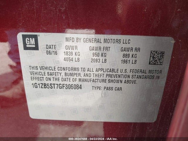 Chevrolet MALIBU LS 2016 1G1ZB5ST7GF306084 Image 9