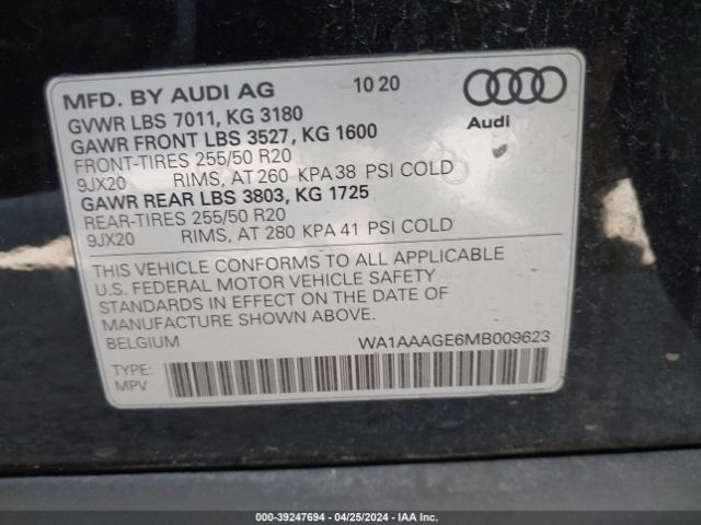 WA1AAAGE6MB009623 Audi E-tron Premium Quattro