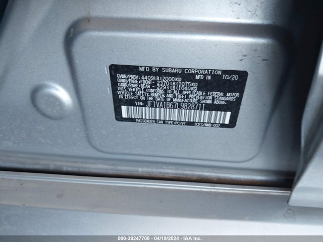 Subaru Wrx Premium 2020 JF1VA1B67L9828711 Image 9