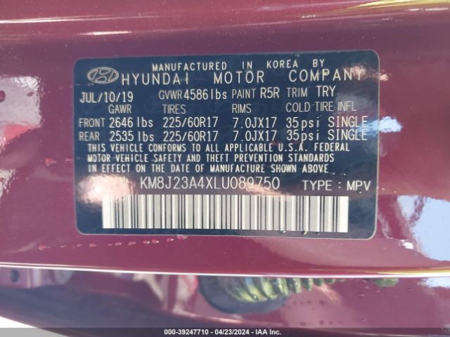 KM8J23A4XLU089750 Hyundai TUCSON SE