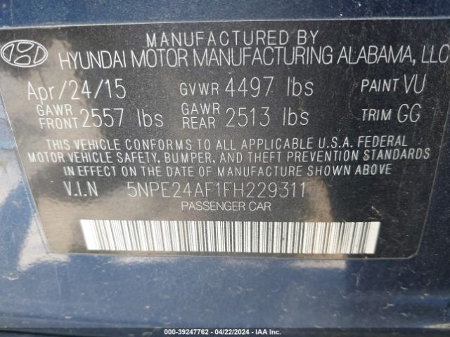 5NPE24AF1FH229311 Hyundai SONATA SE