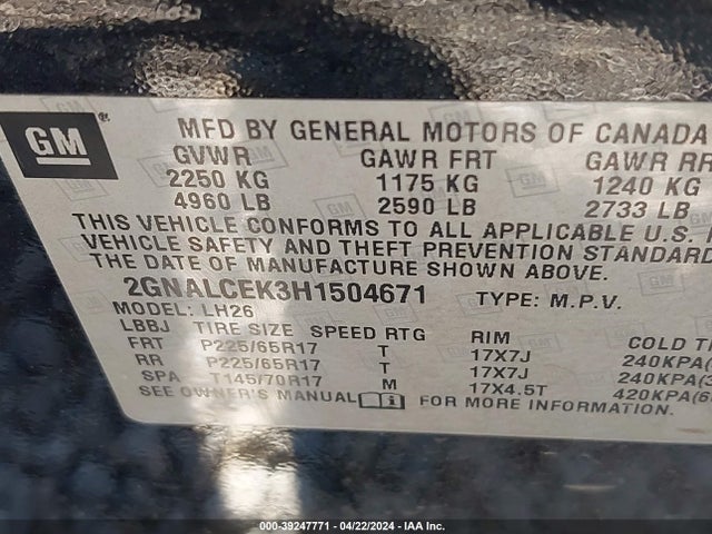 Chevrolet EQUINOX LT 2017 2GNALCEK3H1504671 Image 9