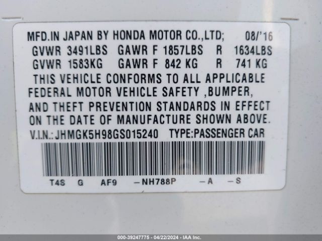 JHMGK5H98GS015240 Honda Fit Ex-l