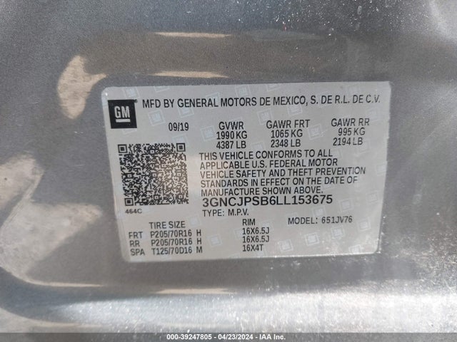 Chevrolet Trax Awd Lt 2020 3GNCJPSB6LL153675 Image 9