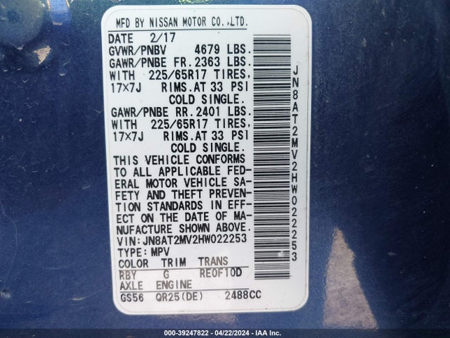 Nissan ROGUE SV 2017 JN8AT2MV2HW022253 Image 9