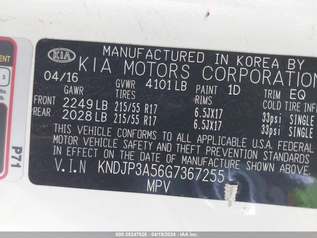 KIA SOUL + 2016 KNDJP3A56G7367255 Image 9