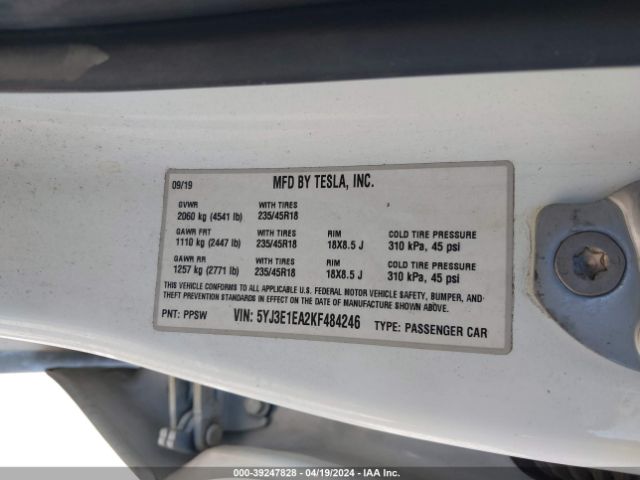 5YJ3E1EA2KF484246 Tesla MODEL 3