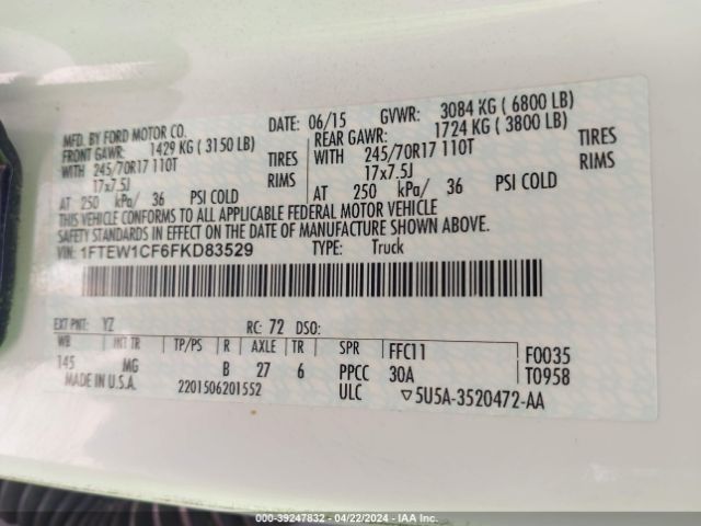 1FTEW1CF6FKD83529 Ford F-150 Xlt