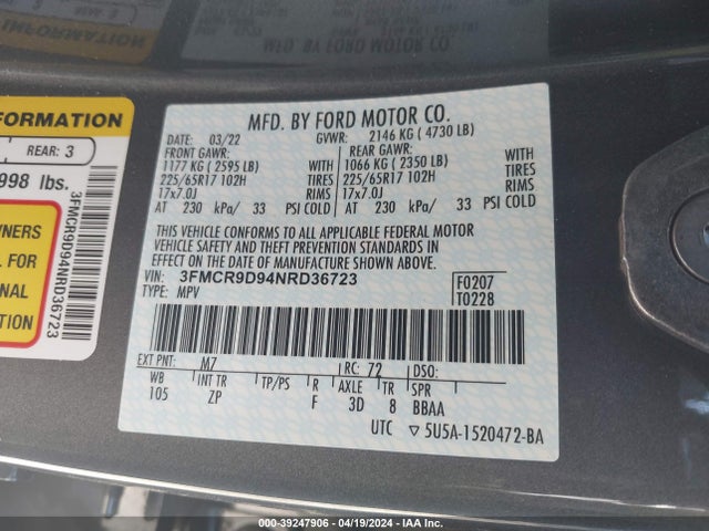 Ford Bronco Sport Badlands 2022 3FMCR9D94NRD36723 Image 9