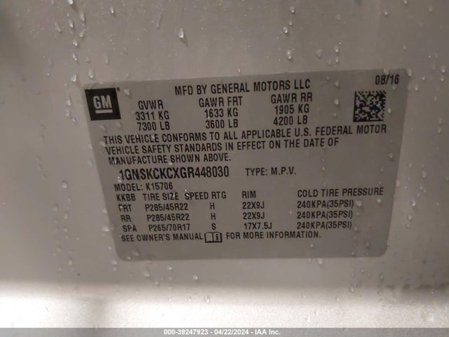Chevrolet Tahoe Ltz 2016 1GNSKCKCXGR448030 Image 9