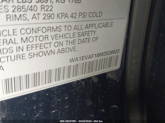 WA1EVAF18MD038923 Audi Q8 Premium Plus 55 Tfsi Quattro Tiptronic