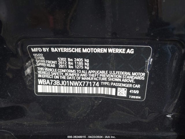 BMW 540 I Xdrive 2022 WBA73BJ01NWX77174 Image 9
