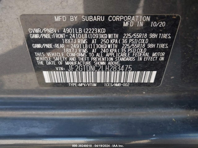 Subaru CROSSTREK HYBRID 2020 JF2GTDNC2LH283475 Image 9