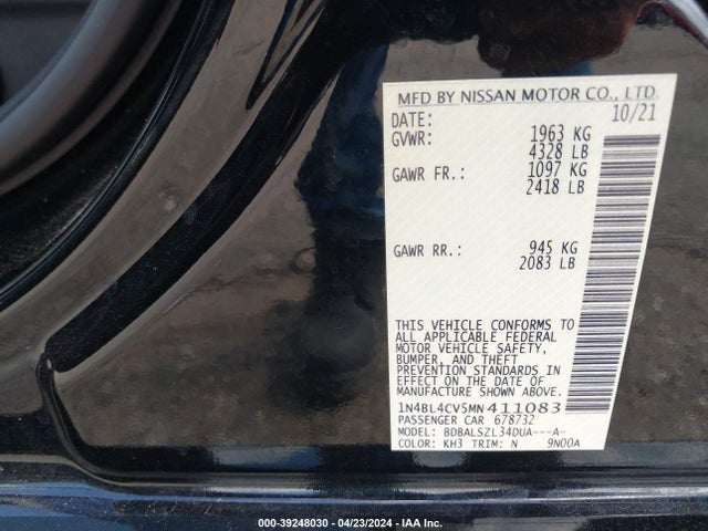 Nissan ALTIMA SR 2021 1N4BL4CV5MN411083 Image 9