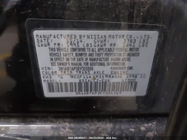 Nissan SENTRA S 2014 3N1AB7AP3EY326569 Image 9