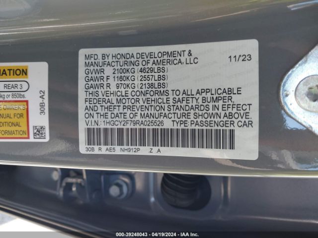 1HGCY2F79RA025526 Honda Accord Hybrid Sport-l