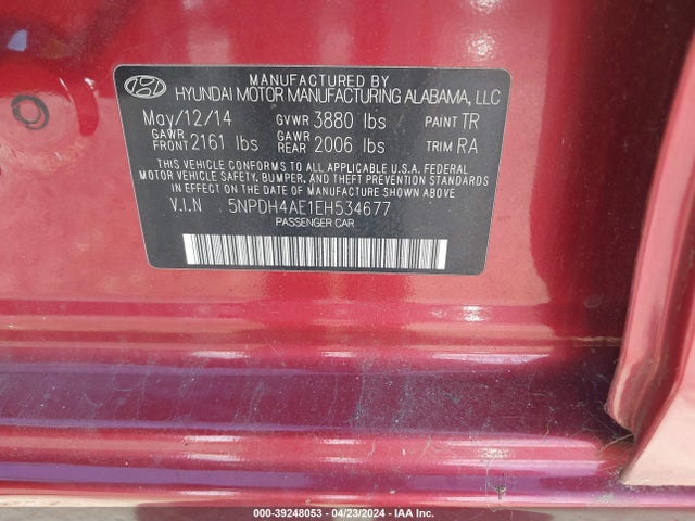 Hyundai ELANTRA SE 2014 5NPDH4AE1EH534677 Image 9