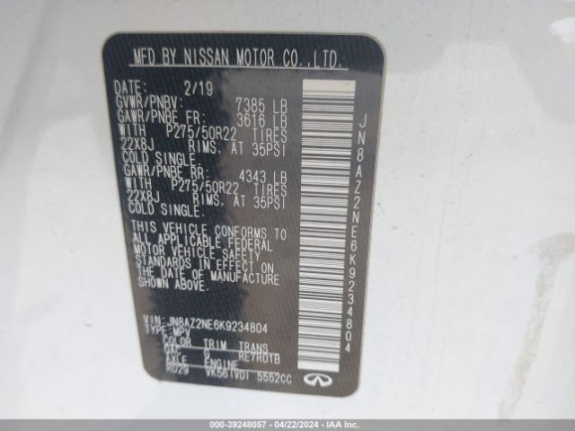 JN8AZ2NE6K9234804 Infiniti QX80 LUXE