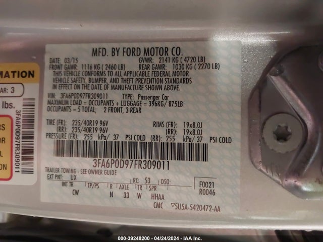 Ford Fusion Titanium 2015 3FA6P0D97FR309011 Image 9
